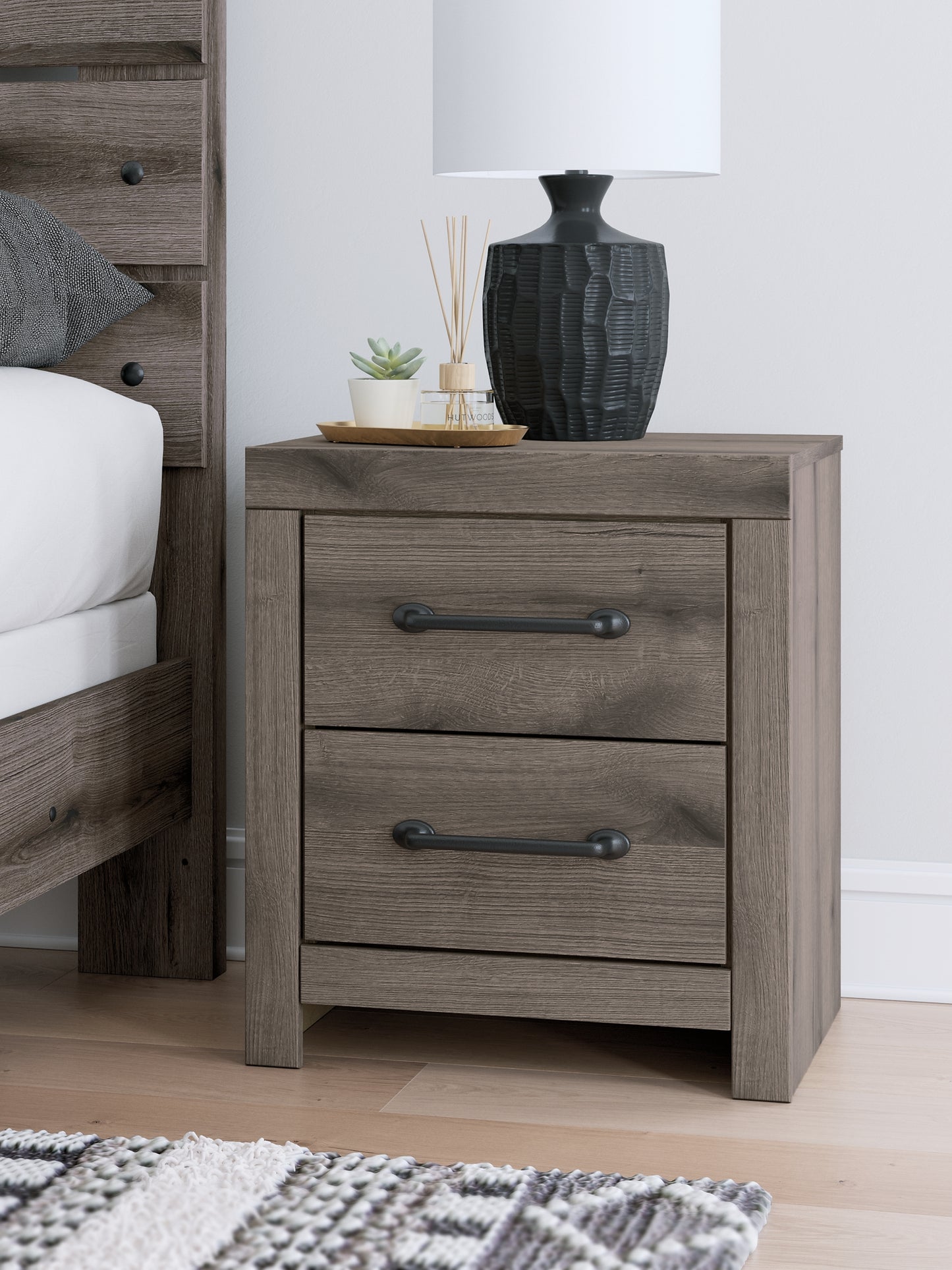 Graystorm King Panel Bed with Mirrored Dresser, Chest and Nightstand