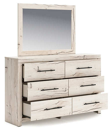 Lawroy Twin Panel Headboard with Mirrored Dresser, Chest and Nightstand