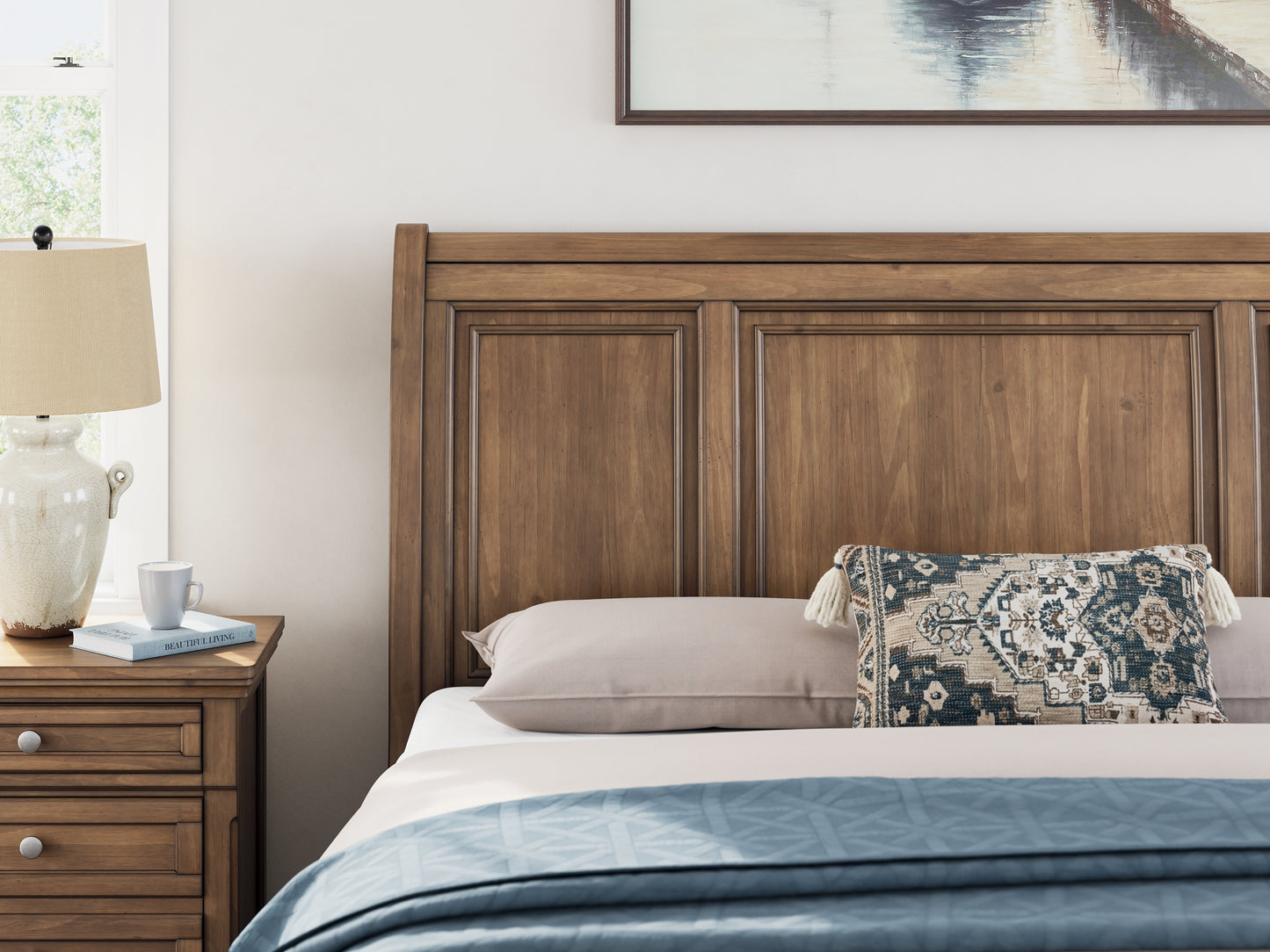 Feddinger California King Storage Sleigh Bed with Mirrored Dresser, Chest and Nightstand