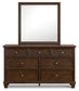 Danabrin California King Panel Bed with Mirrored Dresser, Chest and Nightstand